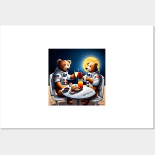 Two Teddy's in space suits having a romantic dinner on the Moon Posters and Art